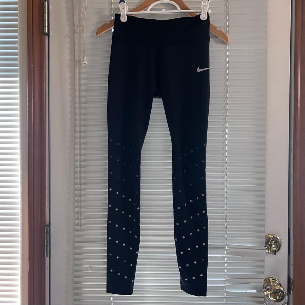 Nike Kids Girl’s Black Dri-Fit Leggings with White Patterned Dots Size XS